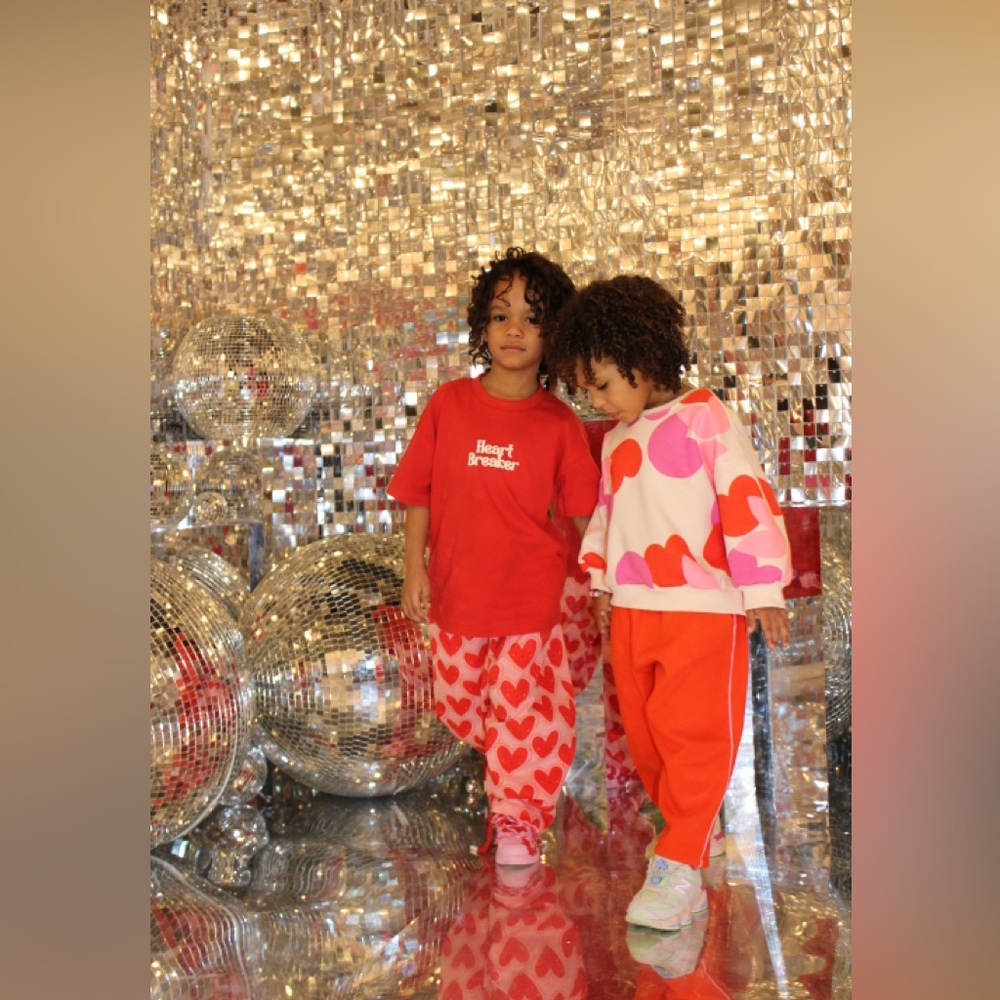 Red Heart Print Kids Outfit